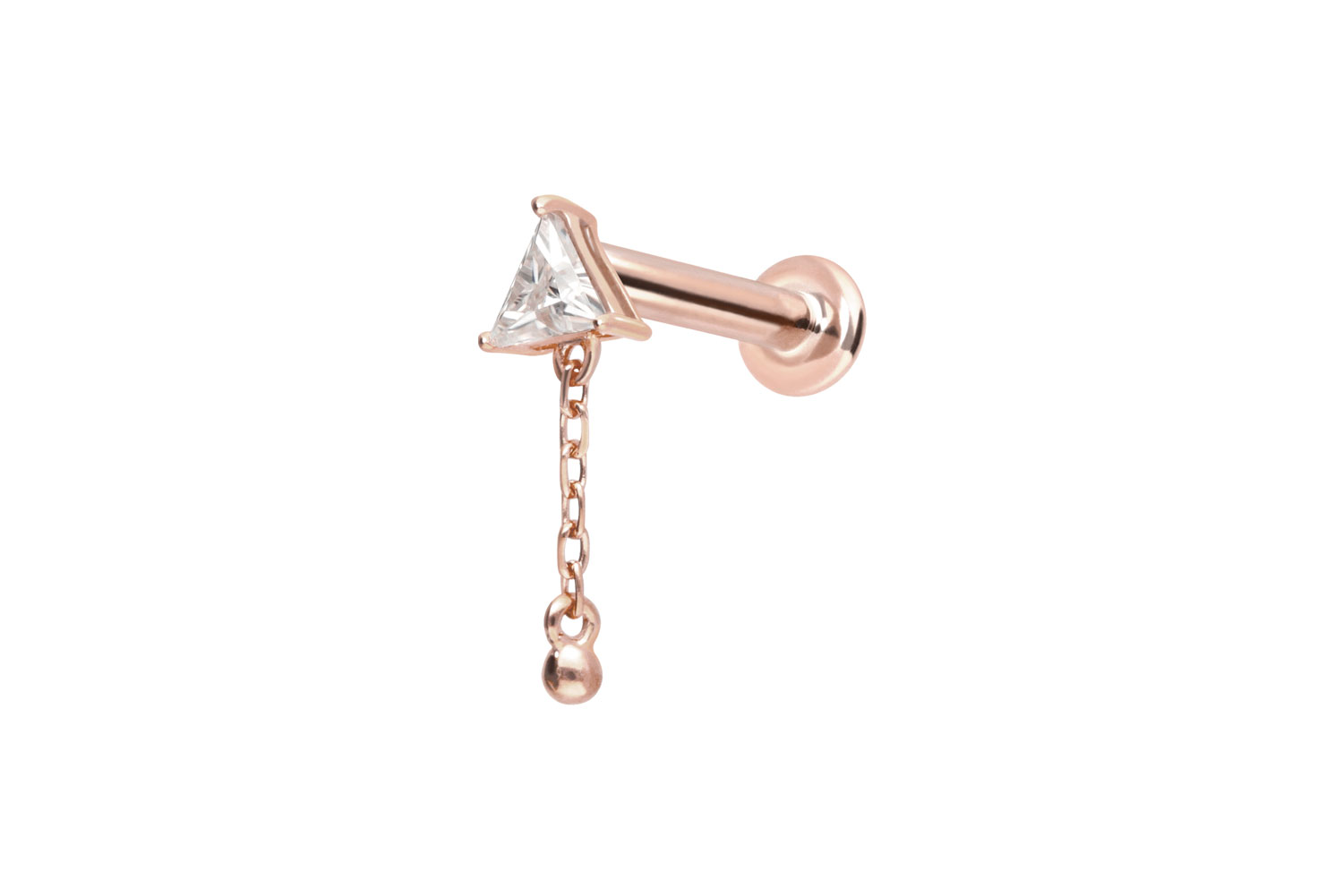 14 Karat Gold Labret Piercing mit Push Fit MOISSANIT-DREIECK + KETTE